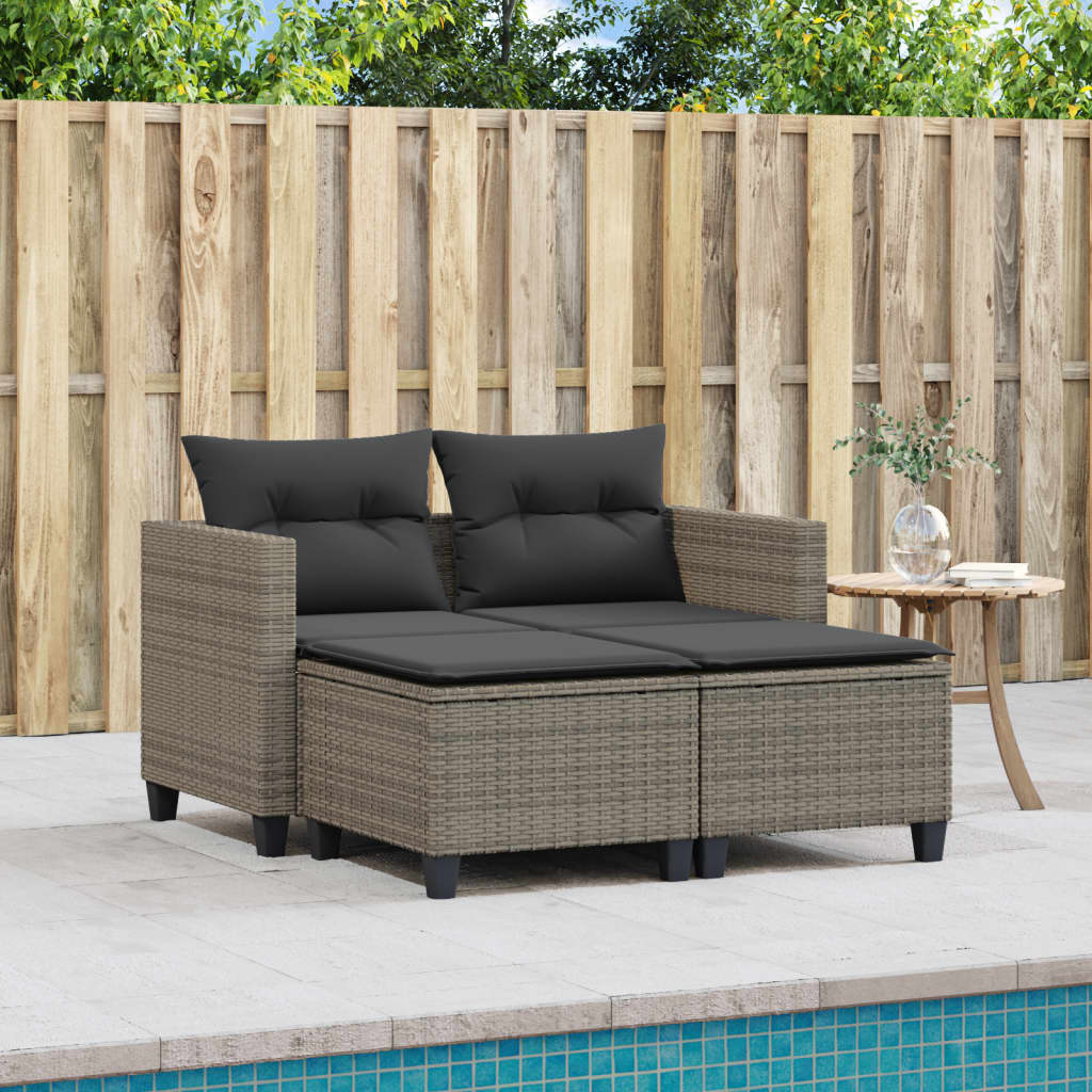 Tuinbank 2-zits met voetenbanken poly rattan grijs is nu te koop bij PeponiXL, paradijselijk wonen!