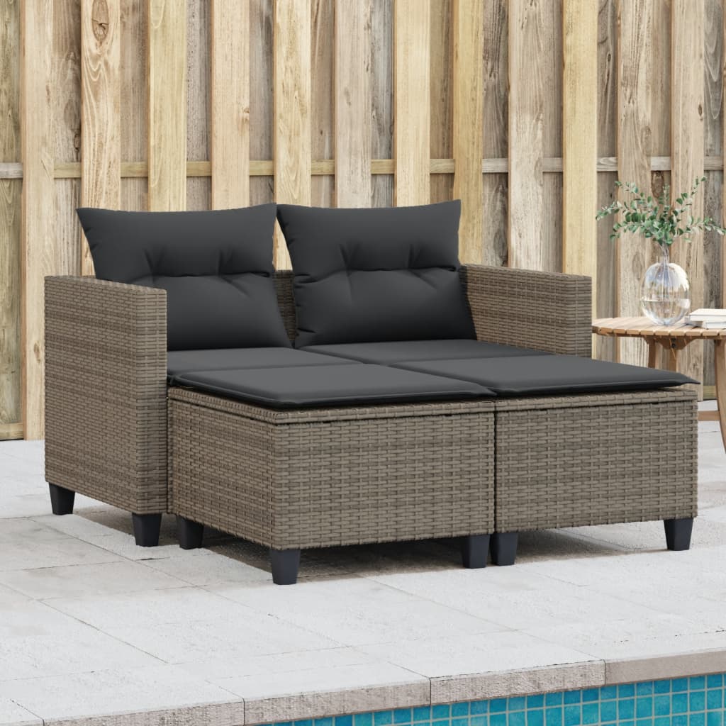 Tuinbank 2-zits met voetenbanken poly rattan grijs is nu te koop bij PeponiXL, paradijselijk wonen!