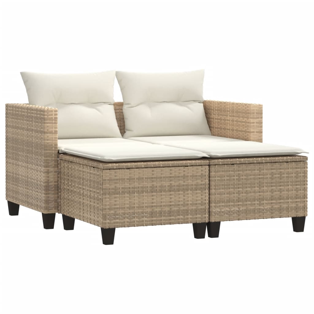 Tuinbank 2-zits met voetenbanken poly rattan beige is nu te koop bij PeponiXL, paradijselijk wonen!