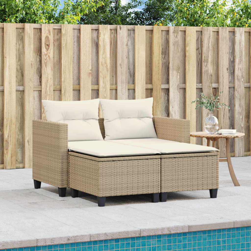 Tuinbank 2-zits met voetenbanken poly rattan beige is nu te koop bij PeponiXL, paradijselijk wonen!