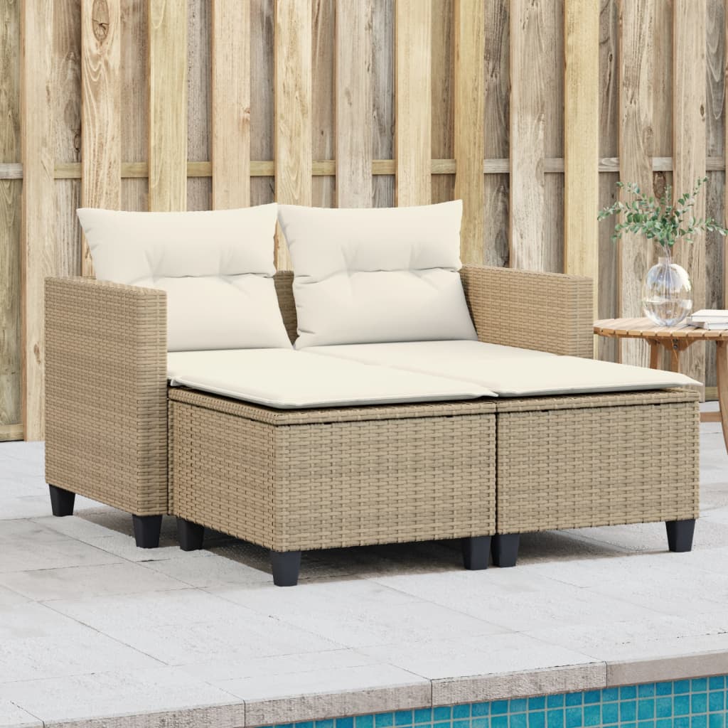 Tuinbank 2-zits met voetenbanken poly rattan beige is nu te koop bij PeponiXL, paradijselijk wonen!