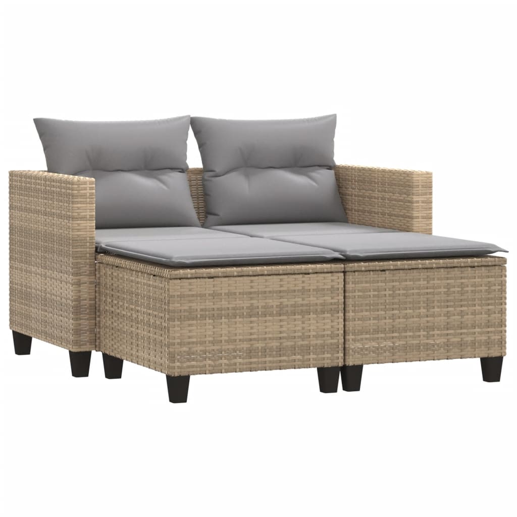 Tuinbank 2-zits met voetenbanken poly rattan beige is nu te koop bij PeponiXL, paradijselijk wonen!