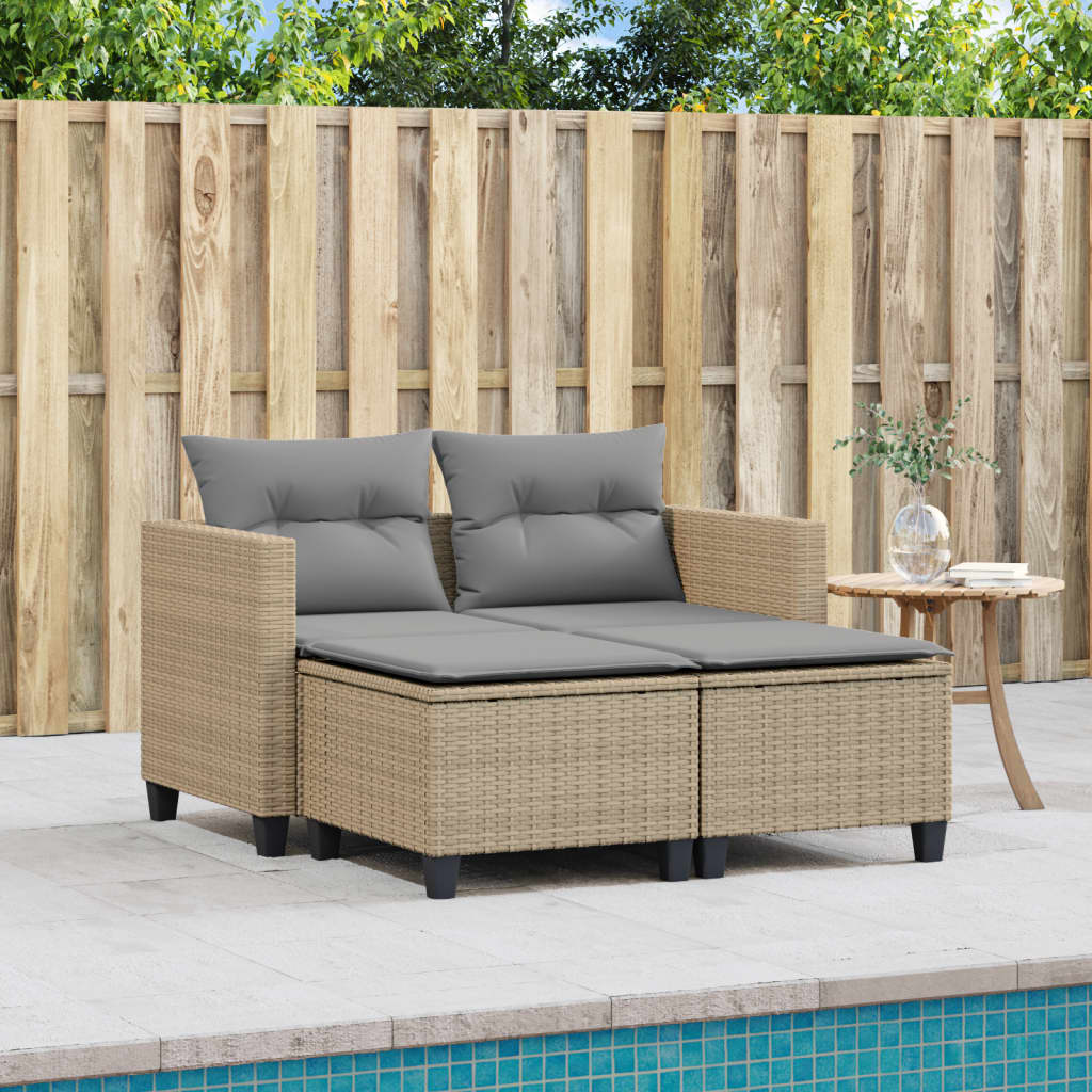 Tuinbank 2-zits met voetenbanken poly rattan beige is nu te koop bij PeponiXL, paradijselijk wonen!