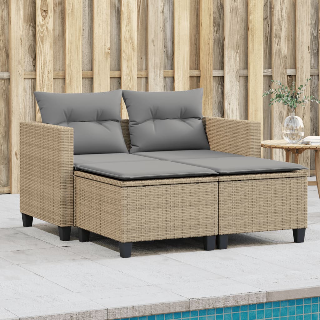 Tuinbank 2-zits met voetenbanken poly rattan beige is nu te koop bij PeponiXL, paradijselijk wonen!