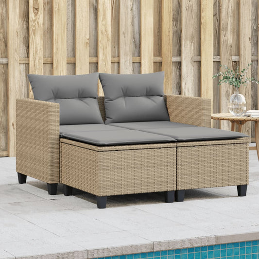 Tuinbank 2-zits met voetenbanken poly rattan beige is nu te koop bij PeponiXL, paradijselijk wonen!