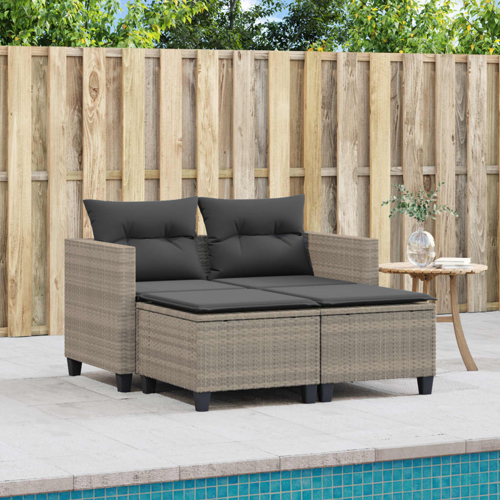 Tuinbank 2-zits met voetenbanken poly rattan lichtgrijs is nu te koop bij PeponiXL, paradijselijk wonen!
