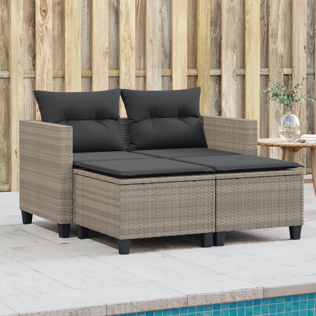 Tuinbank 2-zits met voetenbanken poly rattan lichtgrijs is nu te koop bij PeponiXL, paradijselijk wonen!