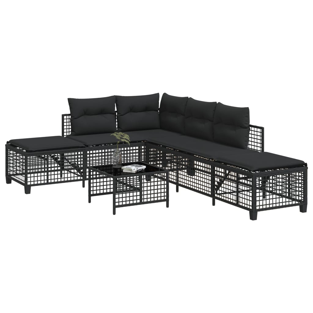 3-delige Loungeset met kussens poly rattan zwart is nu te koop bij PeponiXL, paradijselijk wonen!