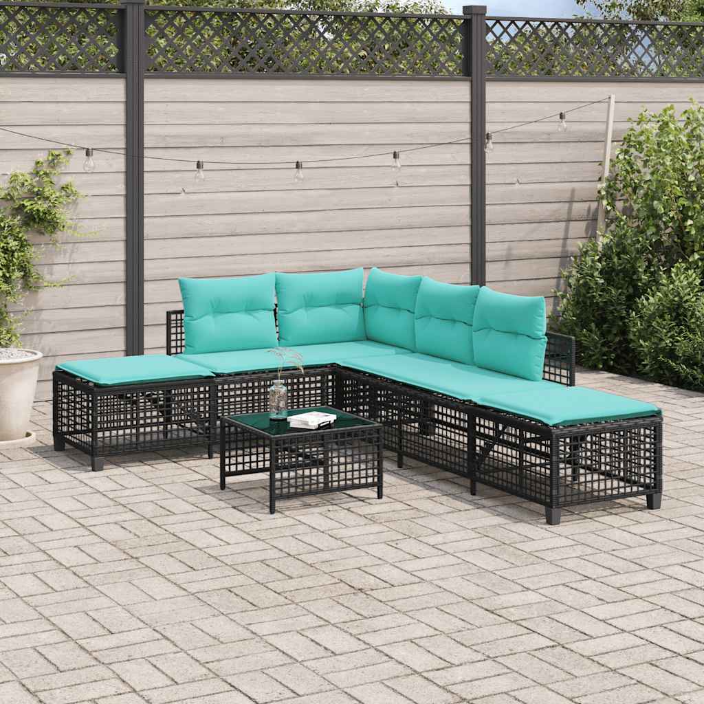 3-delige hoektuinbankset met kussens, zwart polyrotan is nu te koop bij PeponiXL, paradijselijk wonen!
