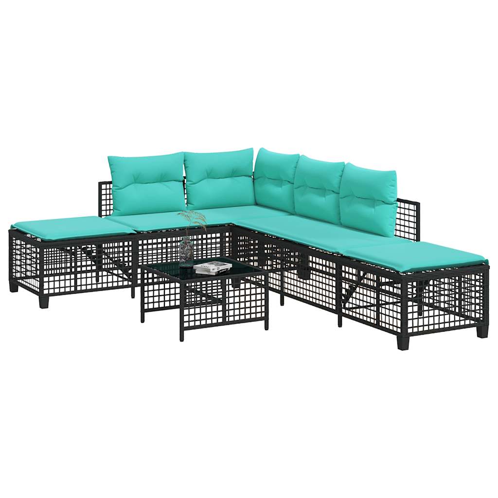 3-delige hoektuinbankset met kussens, zwart polyrotan is nu te koop bij PeponiXL, paradijselijk wonen!