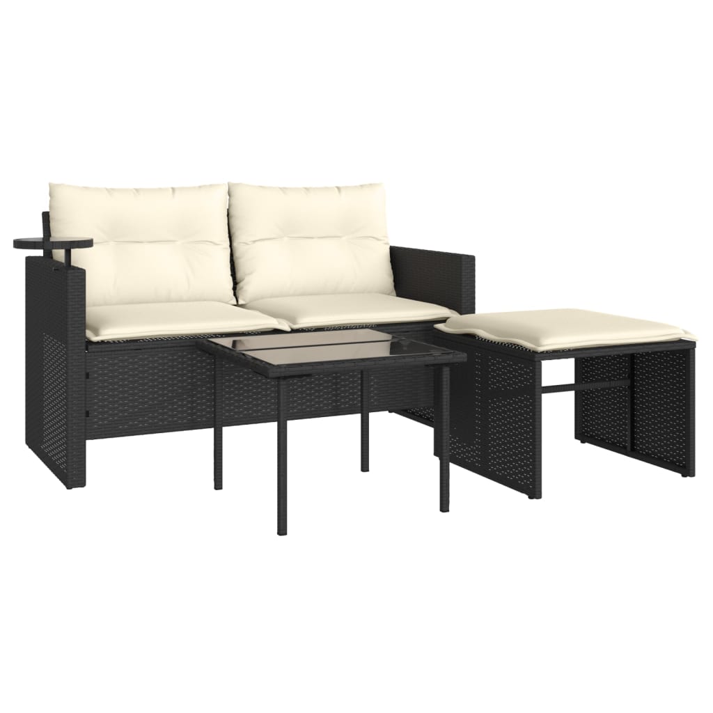 3-delige Loungeset met kussens poly rattan zwart is nu te koop bij PeponiXL, paradijselijk wonen!