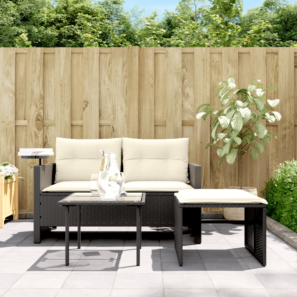3-delige Loungeset met kussens poly rattan zwart is nu te koop bij PeponiXL, paradijselijk wonen!