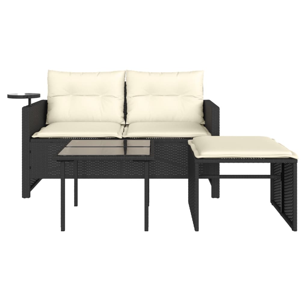 3-delige Loungeset met kussens poly rattan zwart is nu te koop bij PeponiXL, paradijselijk wonen!