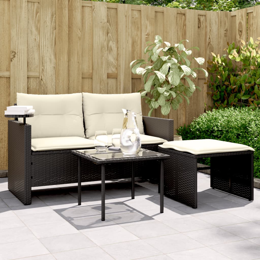 3-delige Loungeset met kussens poly rattan zwart is nu te koop bij PeponiXL, paradijselijk wonen!