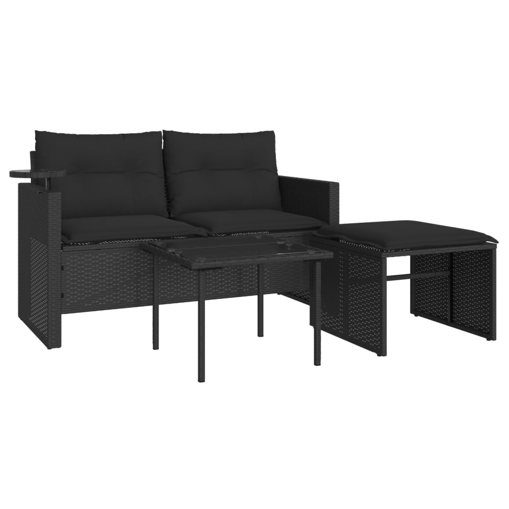 3-delige Loungeset met kussens poly rattan zwart is nu te koop bij PeponiXL, paradijselijk wonen!