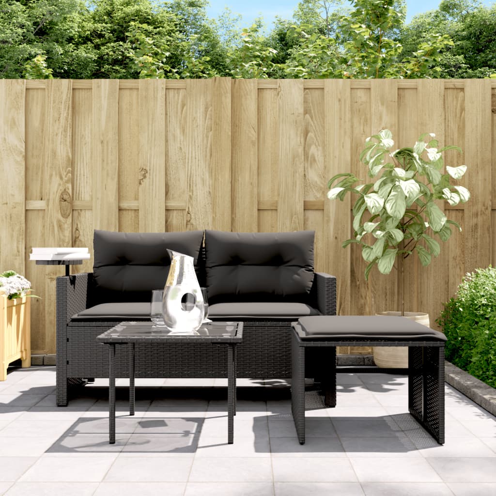 3-delige Loungeset met kussens poly rattan zwart is nu te koop bij PeponiXL, paradijselijk wonen!