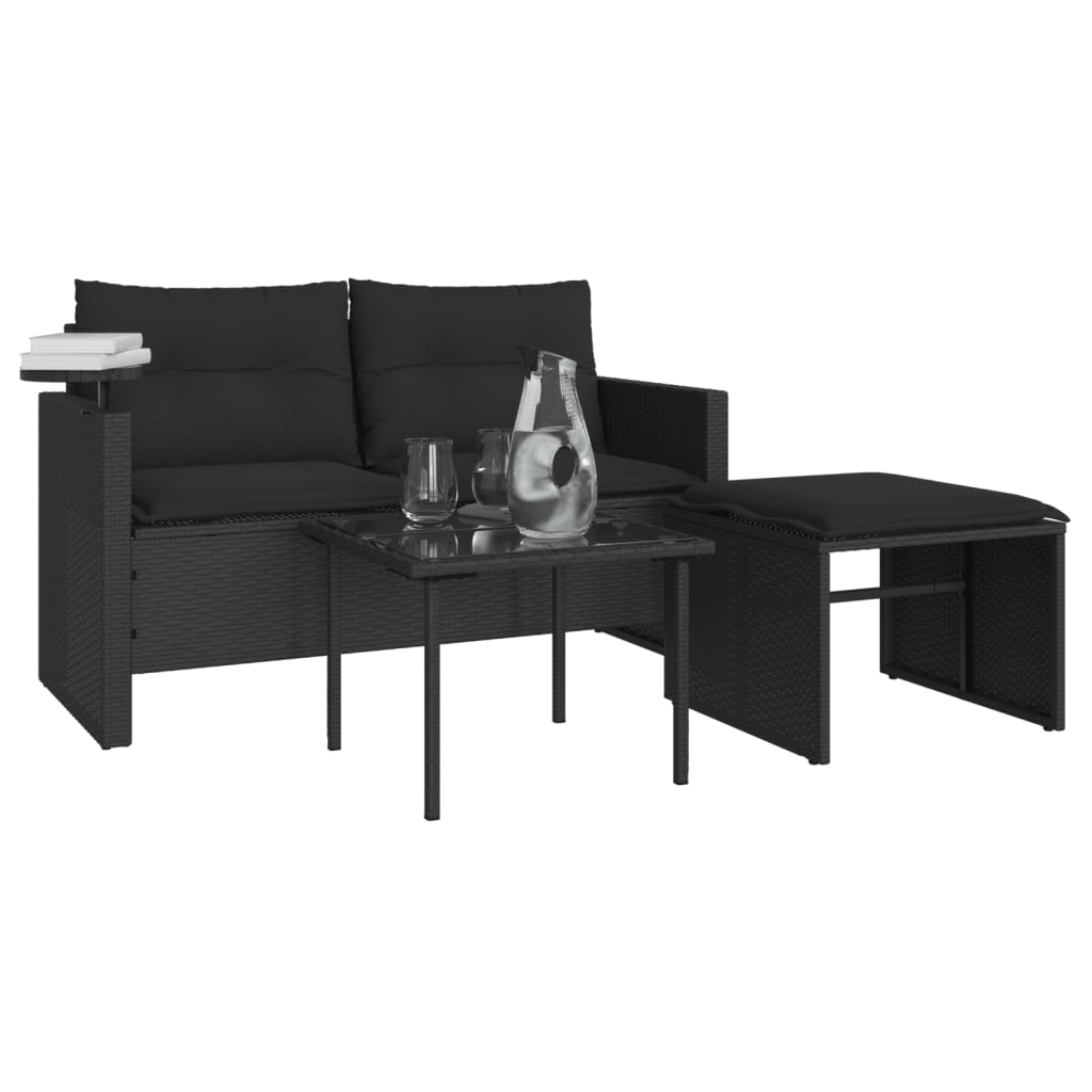 3-delige Loungeset met kussens poly rattan zwart is nu te koop bij PeponiXL, paradijselijk wonen!