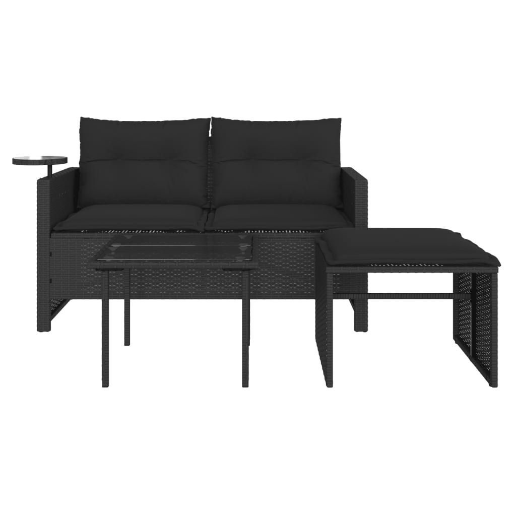 3-delige Loungeset met kussens poly rattan zwart is nu te koop bij PeponiXL, paradijselijk wonen!