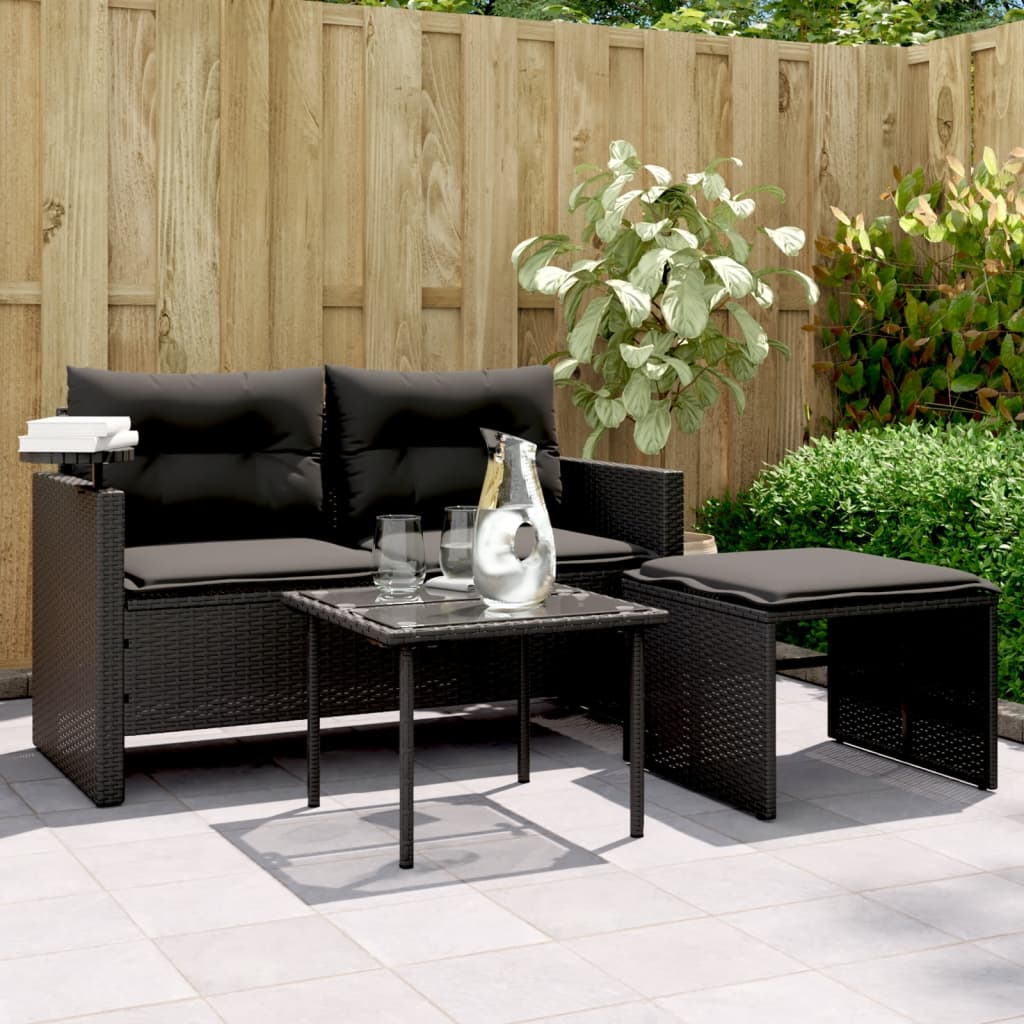 3-delige Loungeset met kussens poly rattan zwart is nu te koop bij PeponiXL, paradijselijk wonen!