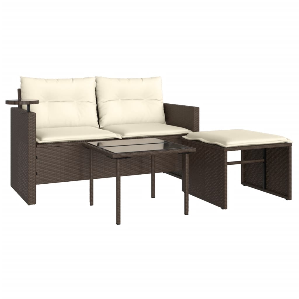 3-delige Loungeset met kussens poly rattan bruin is nu te koop bij PeponiXL, paradijselijk wonen!