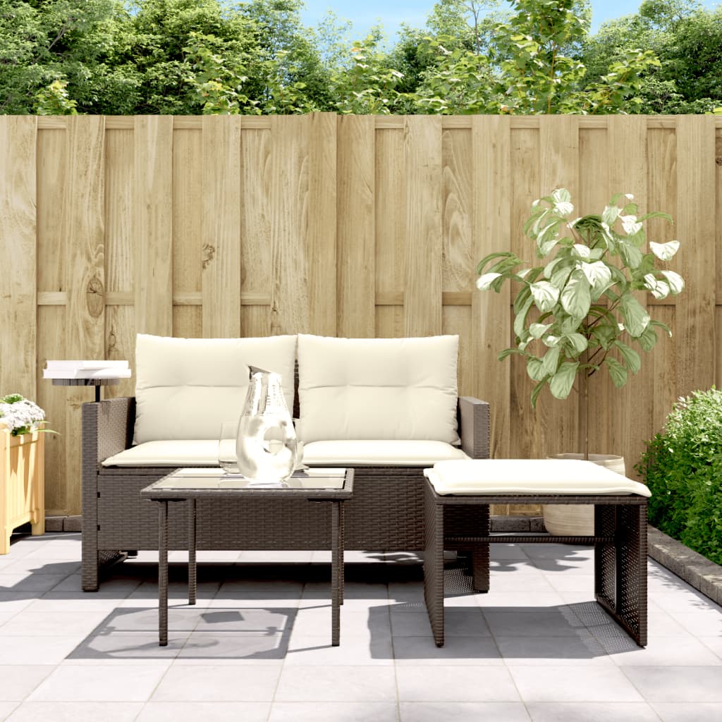 3-delige Loungeset met kussens poly rattan bruin is nu te koop bij PeponiXL, paradijselijk wonen!