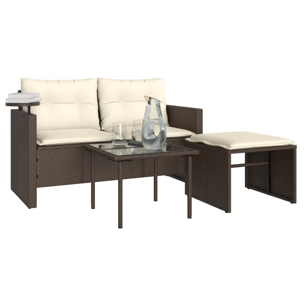 3-delige Loungeset met kussens poly rattan bruin is nu te koop bij PeponiXL, paradijselijk wonen!