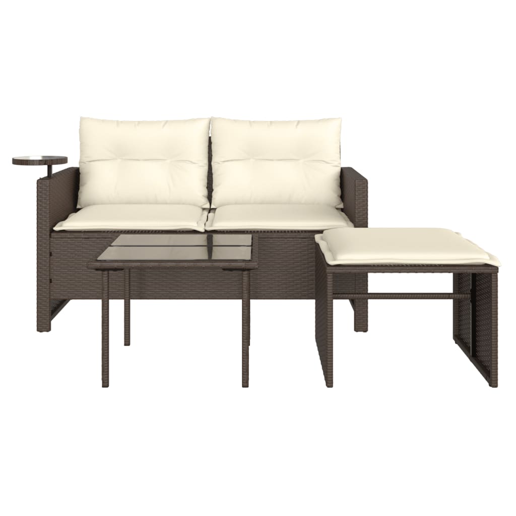 3-delige Loungeset met kussens poly rattan bruin is nu te koop bij PeponiXL, paradijselijk wonen!