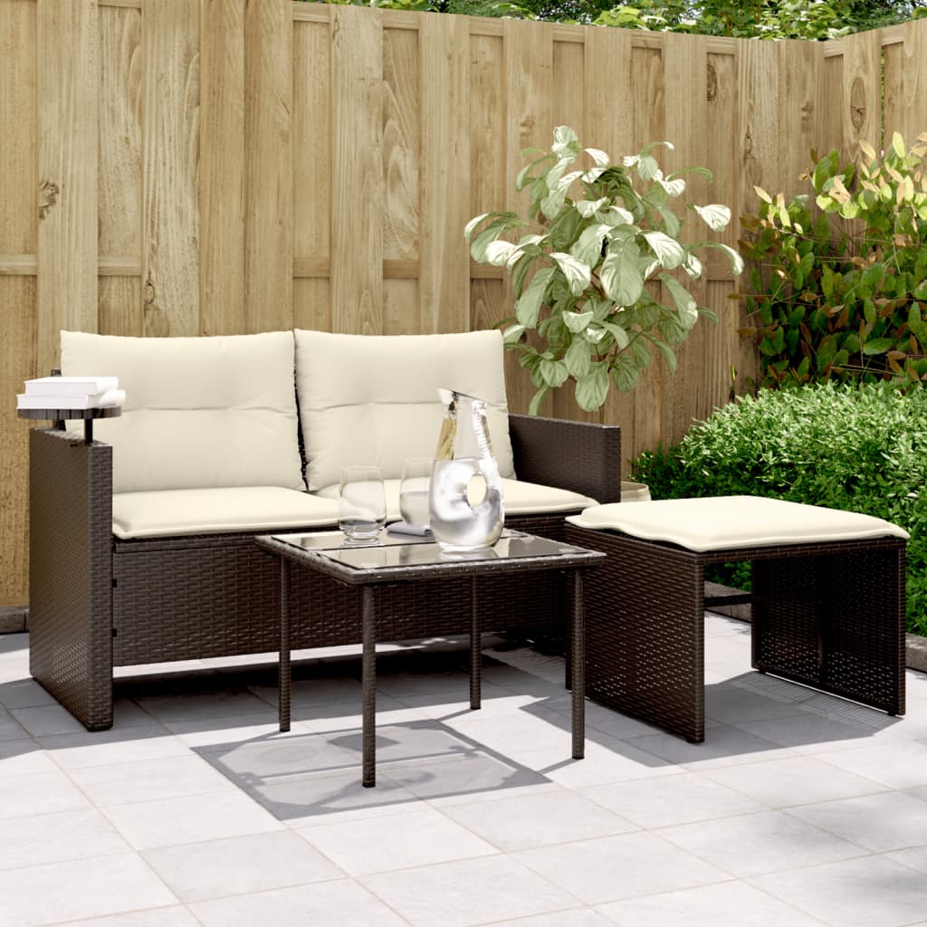 3-delige Loungeset met kussens poly rattan bruin is nu te koop bij PeponiXL, paradijselijk wonen!
