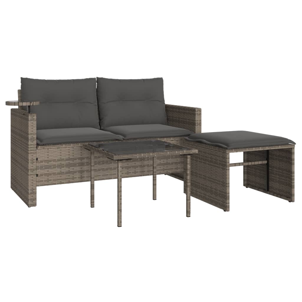 3-delige Loungeset met kussens poly rattan grijs is nu te koop bij PeponiXL, paradijselijk wonen!