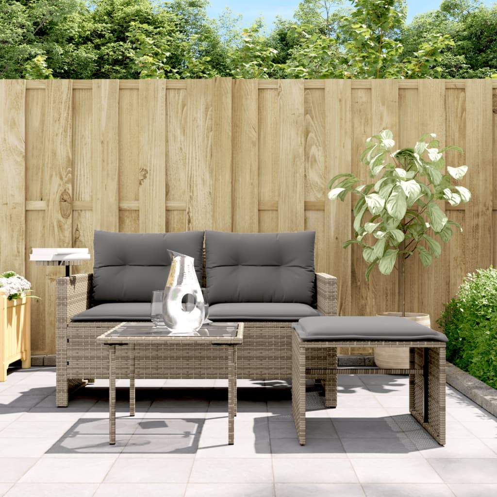 3-delige Loungeset met kussens poly rattan grijs is nu te koop bij PeponiXL, paradijselijk wonen!