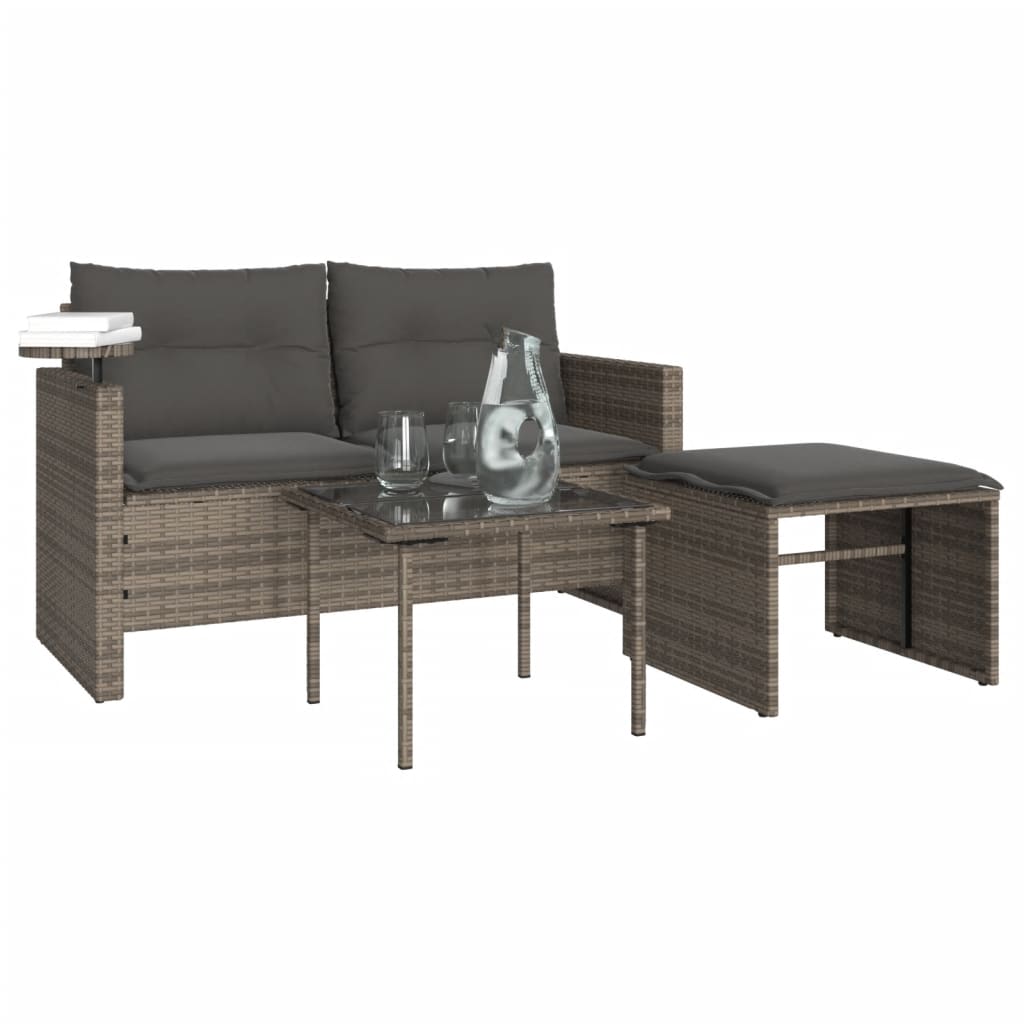 3-delige Loungeset met kussens poly rattan grijs is nu te koop bij PeponiXL, paradijselijk wonen!