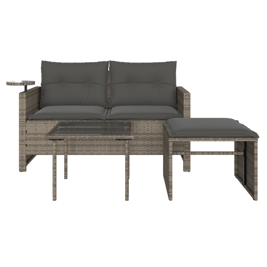 3-delige Loungeset met kussens poly rattan grijs is nu te koop bij PeponiXL, paradijselijk wonen!