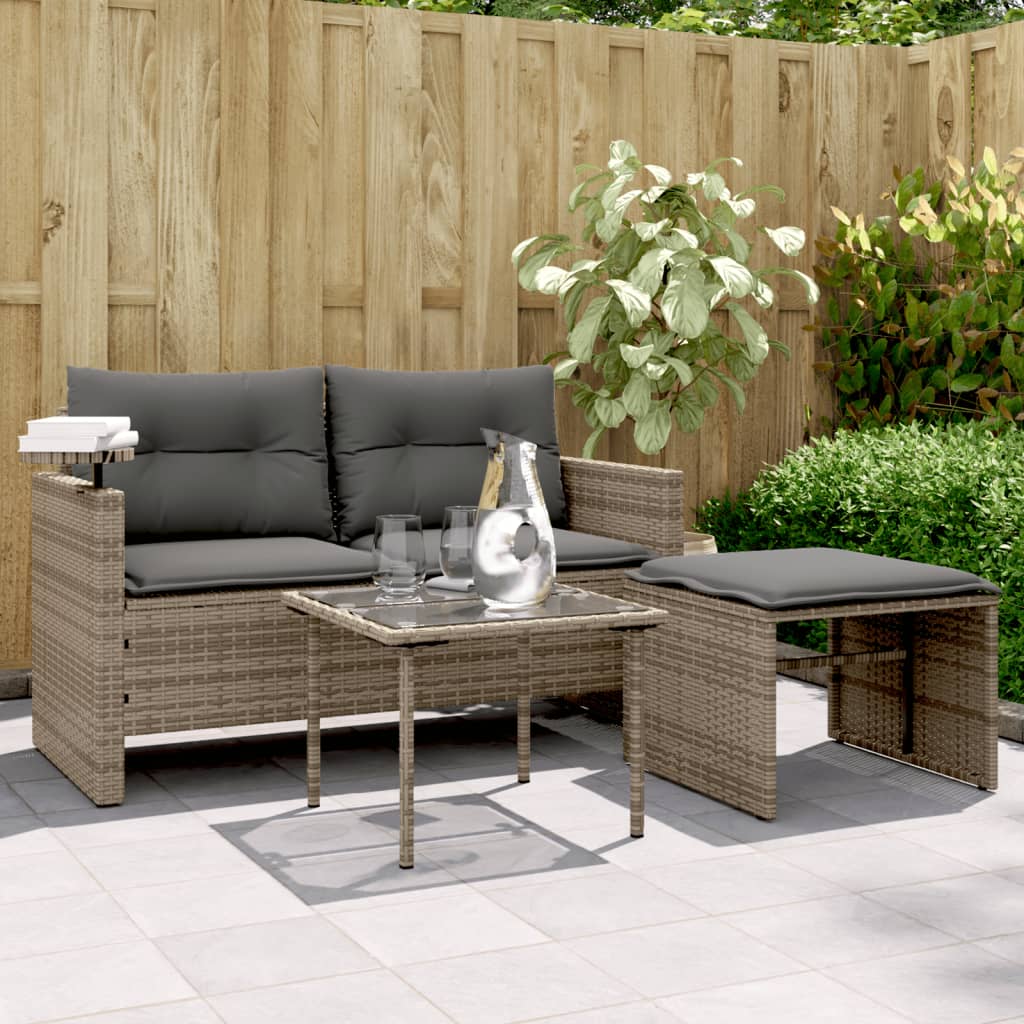 3-delige Loungeset met kussens poly rattan grijs is nu te koop bij PeponiXL, paradijselijk wonen!