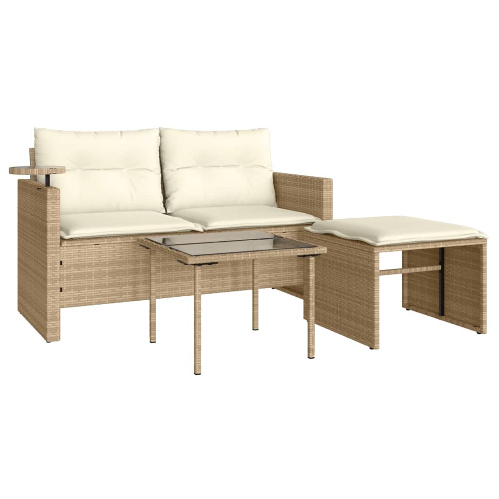 3-delige Loungeset met kussens poly rattan beige is nu te koop bij PeponiXL, paradijselijk wonen!