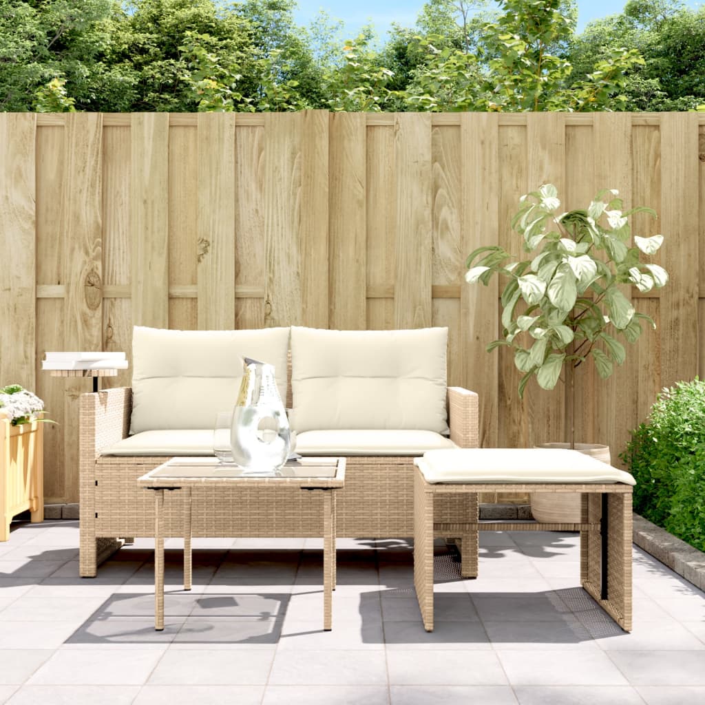 3-delige Loungeset met kussens poly rattan beige is nu te koop bij PeponiXL, paradijselijk wonen!