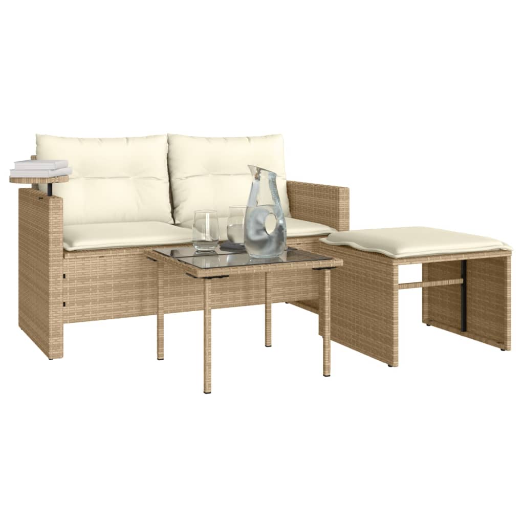 3-delige Loungeset met kussens poly rattan beige is nu te koop bij PeponiXL, paradijselijk wonen!
