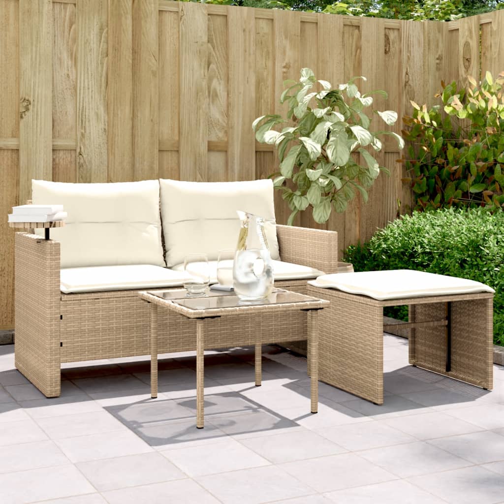 3-delige Loungeset met kussens poly rattan beige is nu te koop bij PeponiXL, paradijselijk wonen!