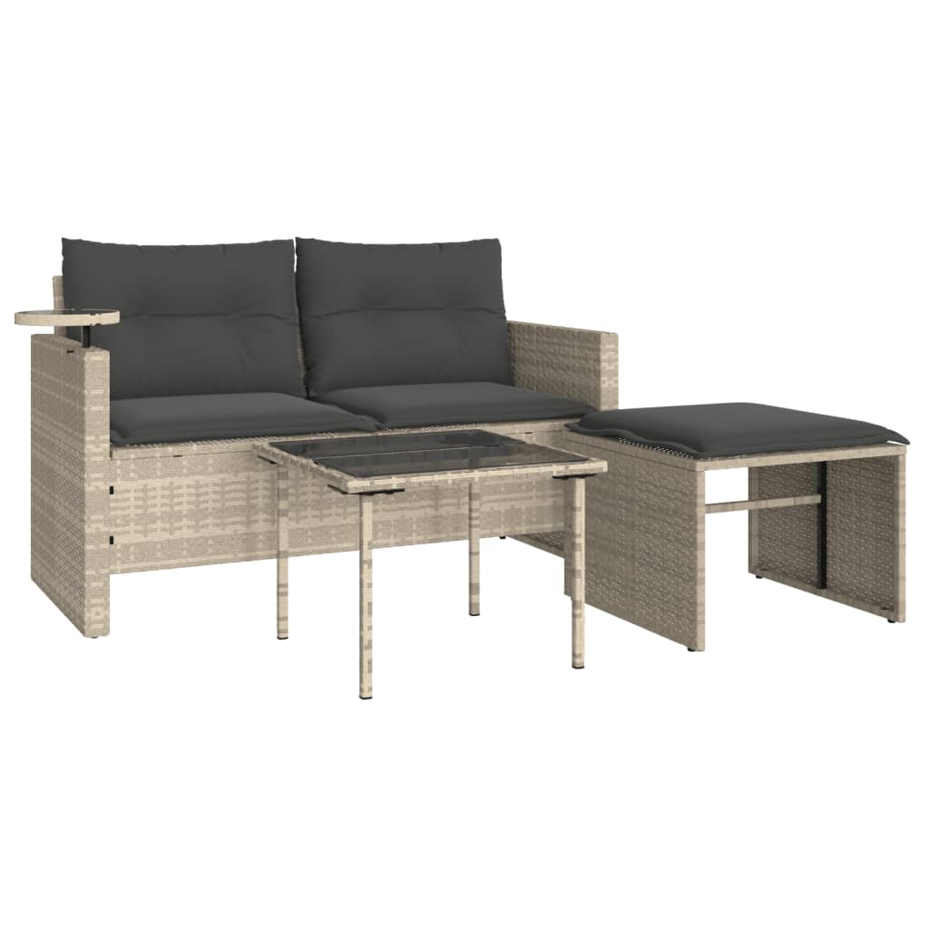 3-delige Loungeset met kussens poly rattan lichtgrijs is nu te koop bij PeponiXL, paradijselijk wonen!
