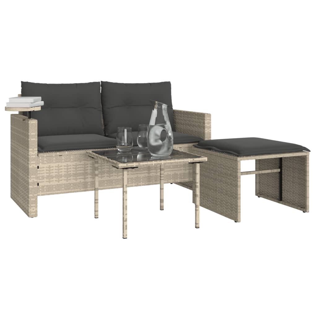 3-delige Loungeset met kussens poly rattan lichtgrijs is nu te koop bij PeponiXL, paradijselijk wonen!