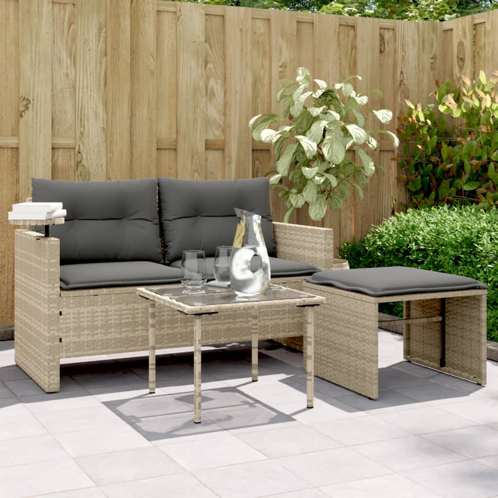 3-delige Loungeset met kussens poly rattan lichtgrijs is nu te koop bij PeponiXL, paradijselijk wonen!
