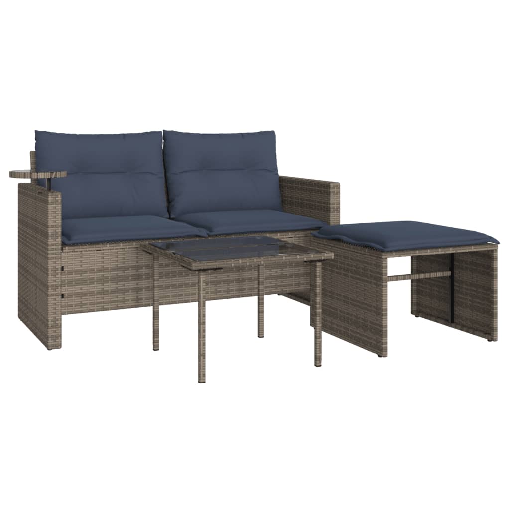 3-delige tuinbankset met kussens, grijs polyrotan is nu te koop bij PeponiXL, paradijselijk wonen!