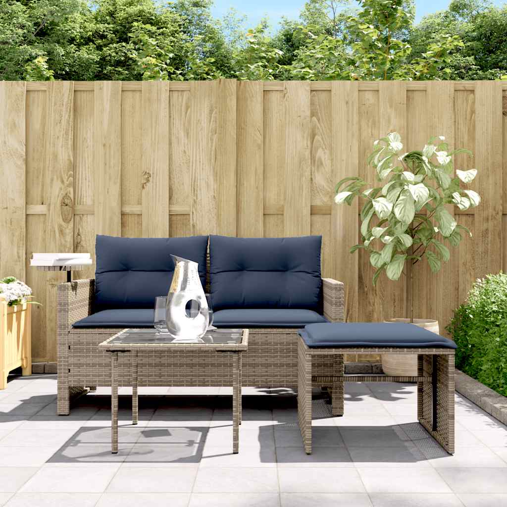 3-delige tuinbankset met kussens, grijs polyrotan is nu te koop bij PeponiXL, paradijselijk wonen!