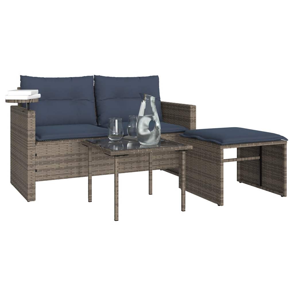3-delige tuinbankset met kussens, grijs polyrotan is nu te koop bij PeponiXL, paradijselijk wonen!