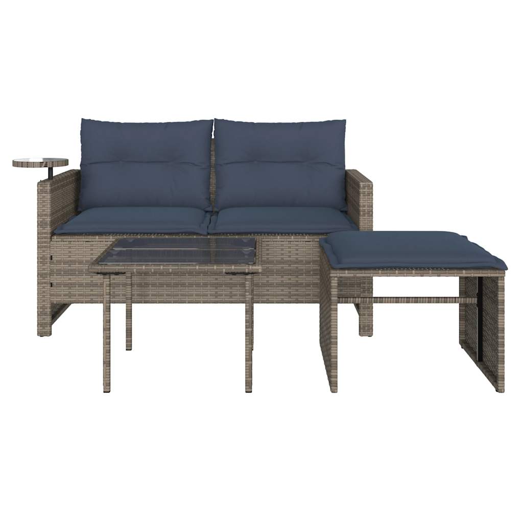 3-delige tuinbankset met kussens, grijs polyrotan is nu te koop bij PeponiXL, paradijselijk wonen!