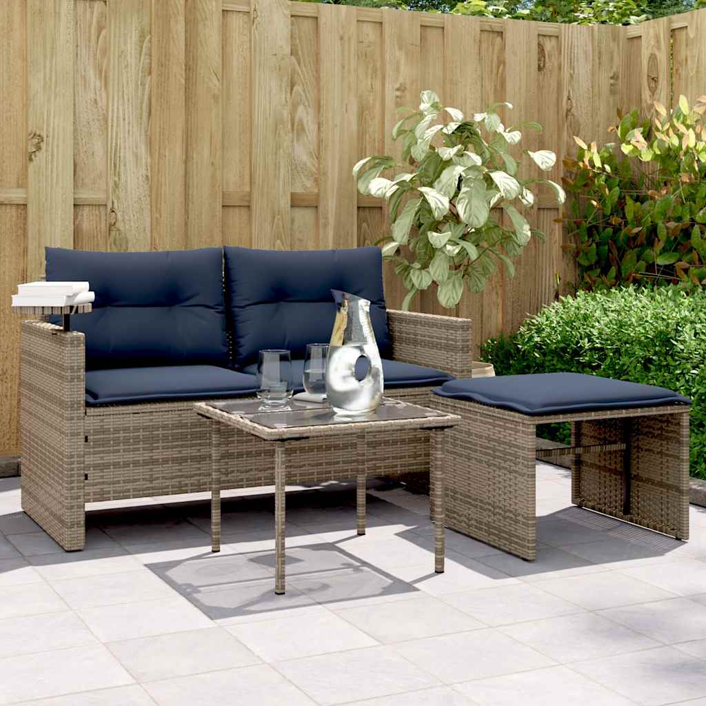 3-delige tuinbankset met kussens, grijs polyrotan is nu te koop bij PeponiXL, paradijselijk wonen!