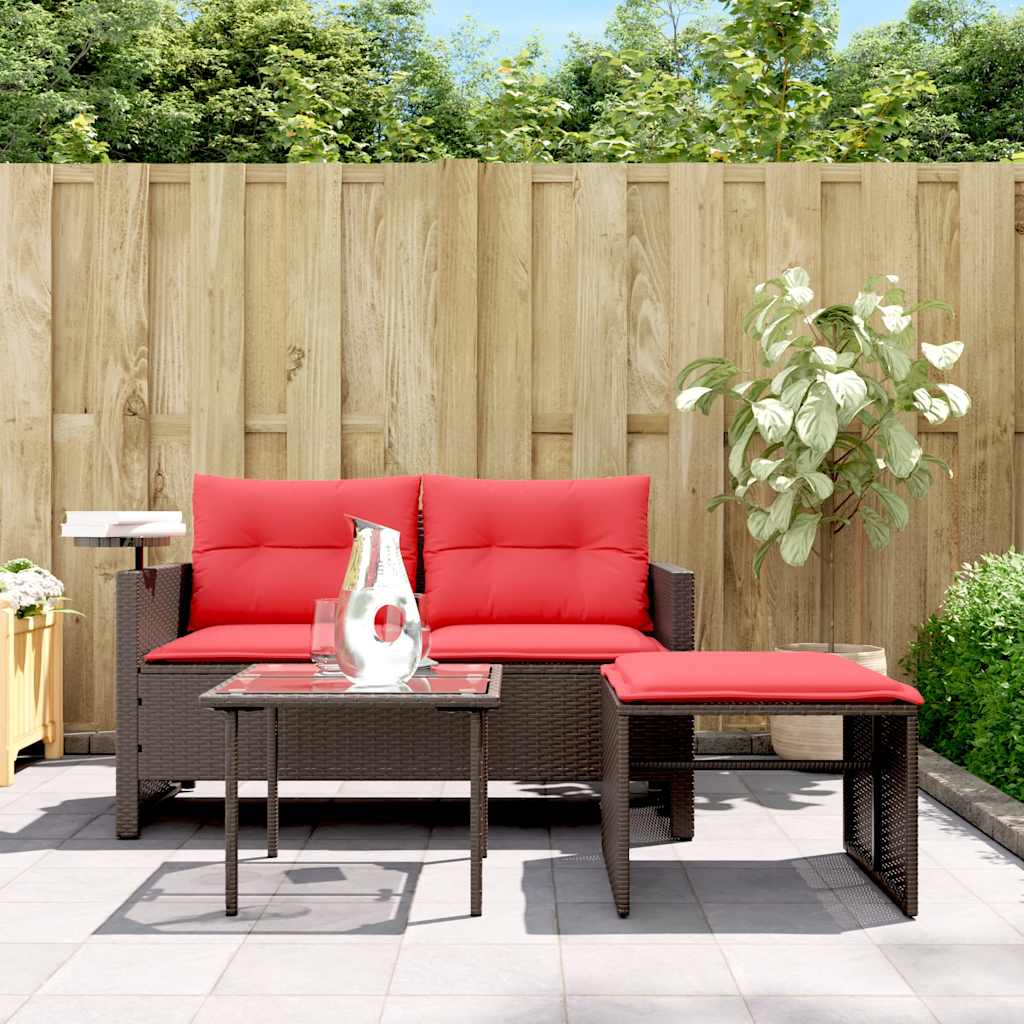 3-delige tuinbankset met kussens, bruin polyrotan is nu te koop bij PeponiXL, paradijselijk wonen!