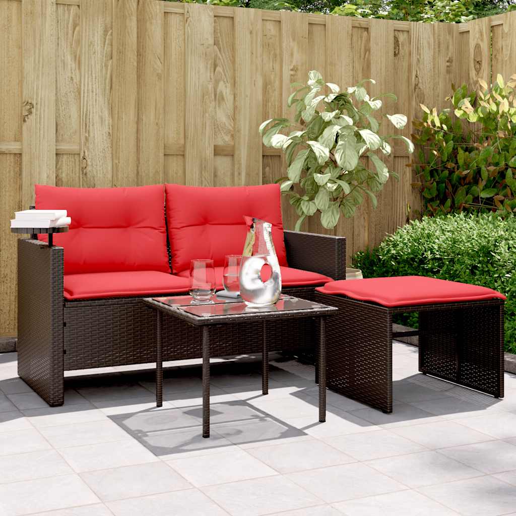 3-delige tuinbankset met kussens, bruin polyrotan is nu te koop bij PeponiXL, paradijselijk wonen!