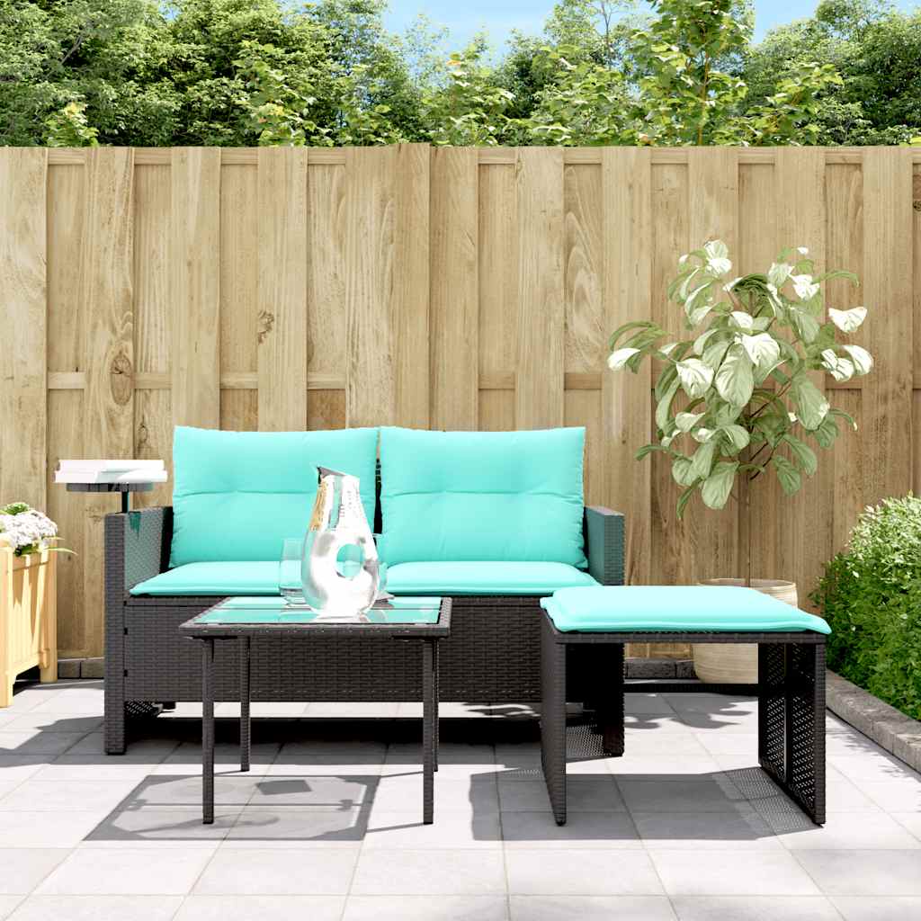 3-delige tuinbankset met kussens van zwart polyrotan is nu te koop bij PeponiXL, paradijselijk wonen!