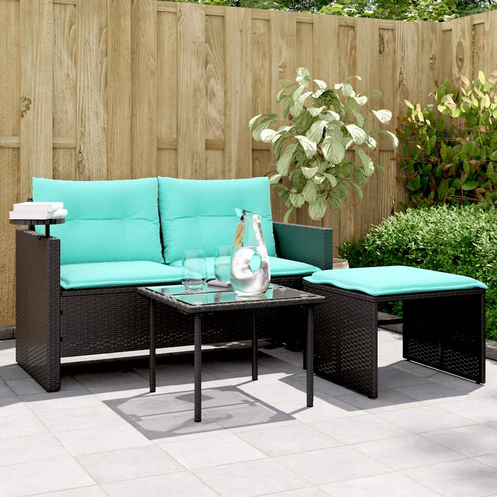 3-delige tuinbankset met kussens van zwart polyrotan is nu te koop bij PeponiXL, paradijselijk wonen!