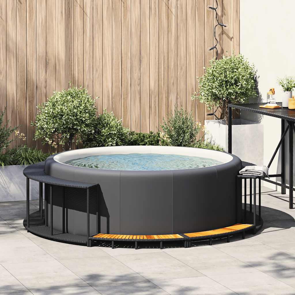 Hottub Surround opbergruimte houten opstapje poly rattan zwart is nu te koop bij PeponiXL, paradijselijk wonen!